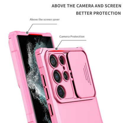 For Samsung Galaxy S22 Ultra 5G Adjustable Vertical Kickstand Phone Case Camera Slider Protection Hybrid PC + TPU Cover