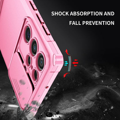 For Samsung Galaxy S22 Ultra 5G Adjustable Vertical Kickstand Phone Case Camera Slider Protection Hybrid PC + TPU Cover