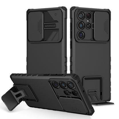 For Samsung Galaxy S22 Ultra 5G Adjustable Vertical Kickstand Phone Case Camera Slider Protection Hybrid PC + TPU Cover