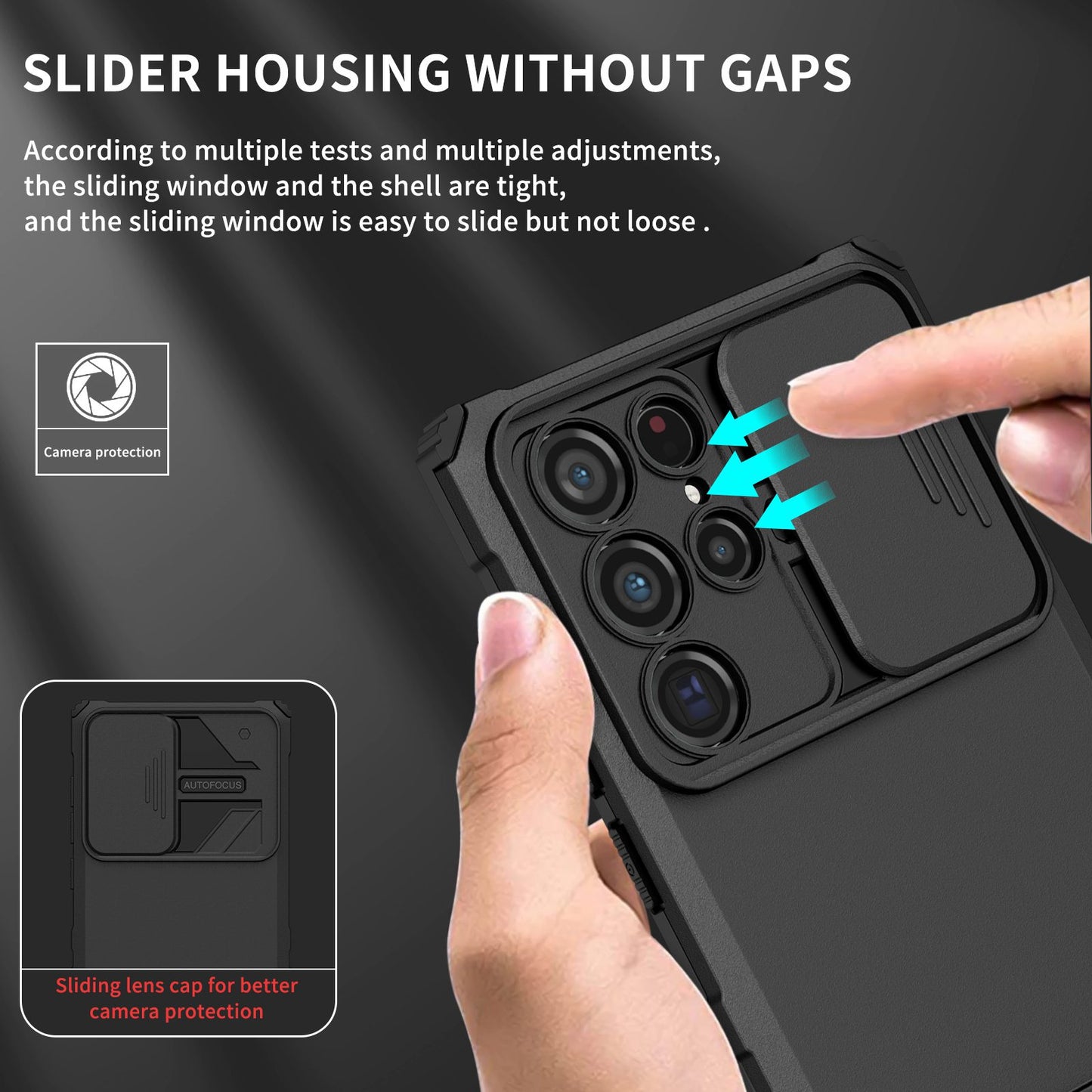 For Samsung Galaxy S22 Ultra 5G Adjustable Vertical Kickstand Phone Case Camera Slider Protection Hybrid PC + TPU Cover