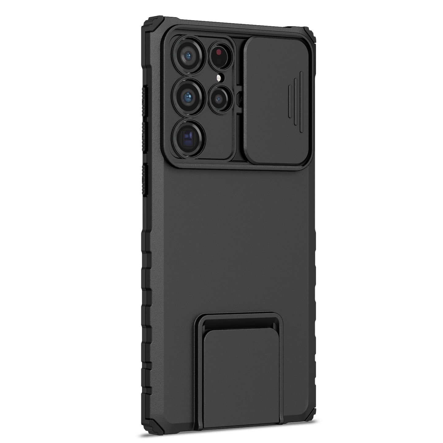 For Samsung Galaxy S22 Ultra 5G Adjustable Vertical Kickstand Phone Case Camera Slider Protection Hybrid PC + TPU Cover
