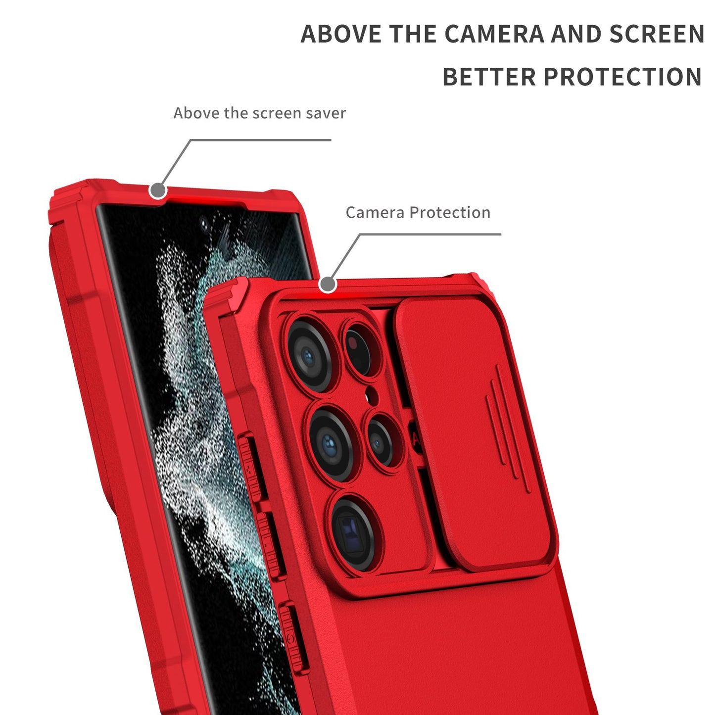 For Samsung Galaxy S22 Ultra 5G Adjustable Vertical Kickstand Phone Case Camera Slider Protection Hybrid PC + TPU Cover