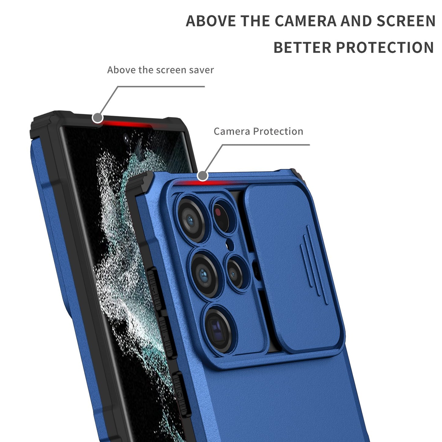 For Samsung Galaxy S22 Ultra 5G Adjustable Vertical Kickstand Phone Case Camera Slider Protection Hybrid PC + TPU Cover