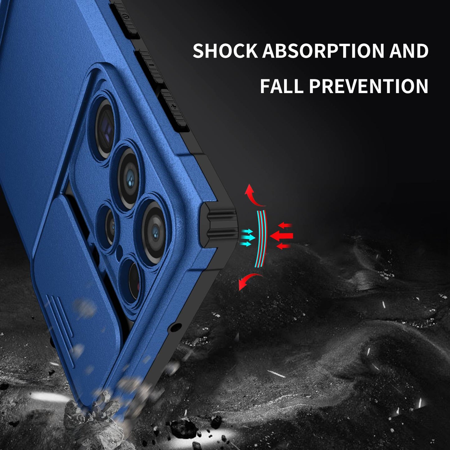For Samsung Galaxy S22 Ultra 5G Adjustable Vertical Kickstand Phone Case Camera Slider Protection Hybrid PC + TPU Cover