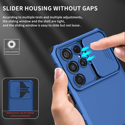 For Samsung Galaxy S22 Ultra 5G Adjustable Vertical Kickstand Phone Case Camera Slider Protection Hybrid PC + TPU Cover