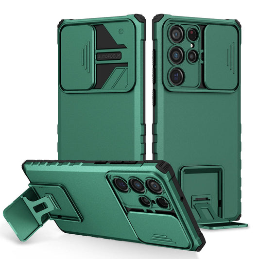 For Samsung Galaxy S22 Ultra 5G Adjustable Vertical Kickstand Phone Case Camera Slider Protection Hybrid PC + TPU Cover