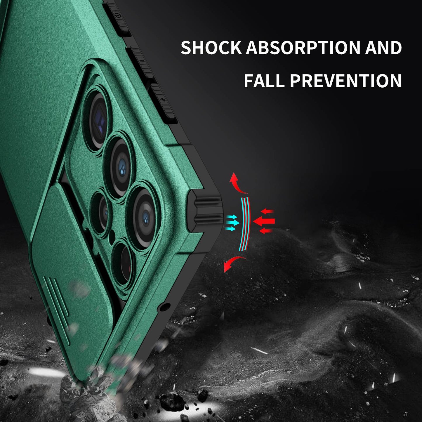 For Samsung Galaxy S22 Ultra 5G Adjustable Vertical Kickstand Phone Case Camera Slider Protection Hybrid PC + TPU Cover