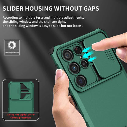 For Samsung Galaxy S22 Ultra 5G Adjustable Vertical Kickstand Phone Case Camera Slider Protection Hybrid PC + TPU Cover