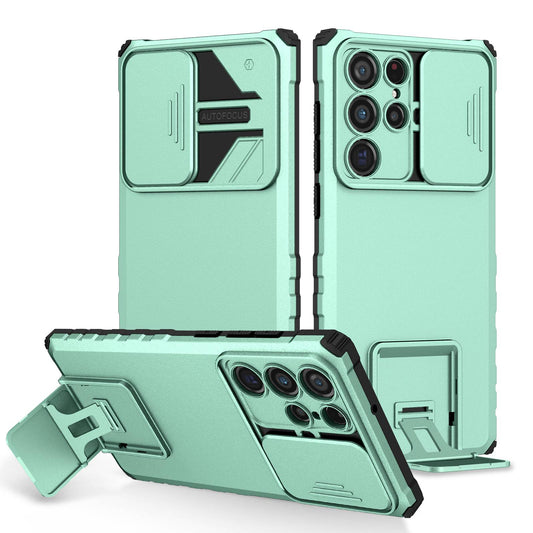 For Samsung Galaxy S22 Ultra 5G Adjustable Vertical Kickstand Phone Case Camera Slider Protection Hybrid PC + TPU Cover