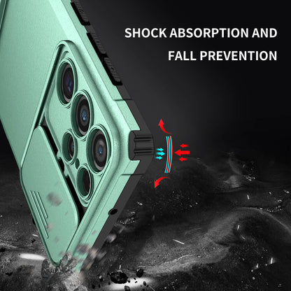For Samsung Galaxy S22 Ultra 5G Adjustable Vertical Kickstand Phone Case Camera Slider Protection Hybrid PC + TPU Cover