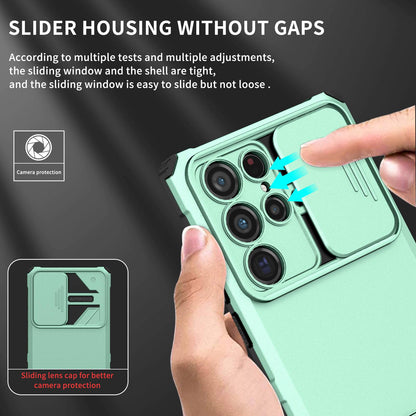 For Samsung Galaxy S22 Ultra 5G Adjustable Vertical Kickstand Phone Case Camera Slider Protection Hybrid PC + TPU Cover