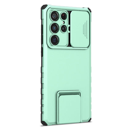 For Samsung Galaxy S22 Ultra 5G Adjustable Vertical Kickstand Phone Case Camera Slider Protection Hybrid PC + TPU Cover