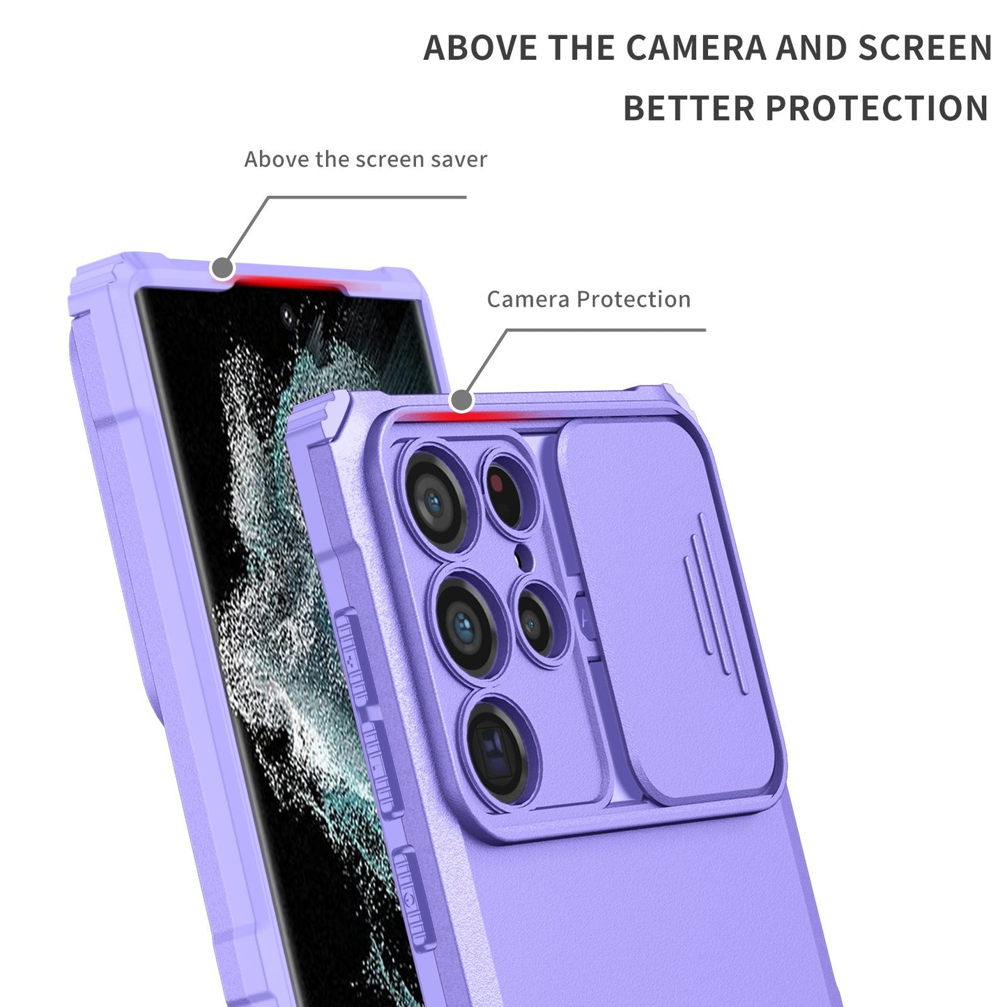 For Samsung Galaxy S22 Ultra 5G Adjustable Vertical Kickstand Phone Case Camera Slider Protection Hybrid PC + TPU Cover