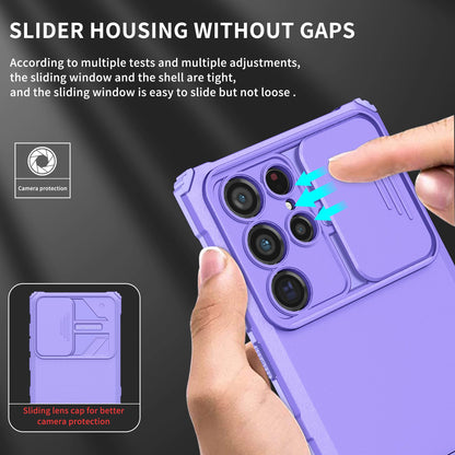 For Samsung Galaxy S22 Ultra 5G Adjustable Vertical Kickstand Phone Case Camera Slider Protection Hybrid PC + TPU Cover