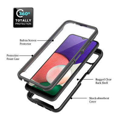 For Samsung Galaxy A22 5G (EU Version) 3-in-1 Full Coverage Phone Case PC + TPU Hybrid Cover with PET Screen Protector