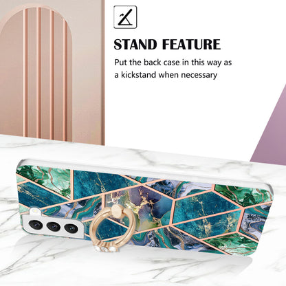 YB IMD Series-7 Marble Pattern TPU Case for Samsung Galaxy S22 5G, Ring Kickstand Phone Cover Electroplating IMD Protective Shell
