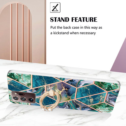YB IMD Series-7 for Samsung Galaxy Note20 Ultra/Note20 Ultra 5G Ring Kickstand Case IMD Marble Pattern Electroplating TPU Phone Cover