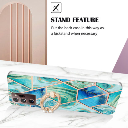 YB IMD Series-7 for Samsung Galaxy Note20 Ultra/Note20 Ultra 5G Ring Kickstand Case IMD Marble Pattern Electroplating TPU Phone Cover