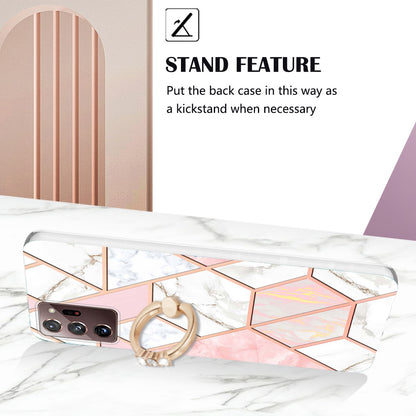 YB IMD Series-7 for Samsung Galaxy Note20 Ultra/Note20 Ultra 5G Ring Kickstand Case IMD Marble Pattern Electroplating TPU Phone Cover