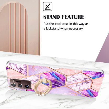 YB IMD Series-7 for Samsung Galaxy Note20 Ultra/Note20 Ultra 5G Ring Kickstand Case IMD Marble Pattern Electroplating TPU Phone Cover