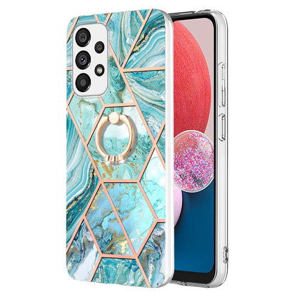 YB IMD Series-7 Marble Pattern TPU Case for Samsung Galaxy A13 4G, Anti-collision Ring Kickstand Phone Cover Electroplating IMD Protective Shell