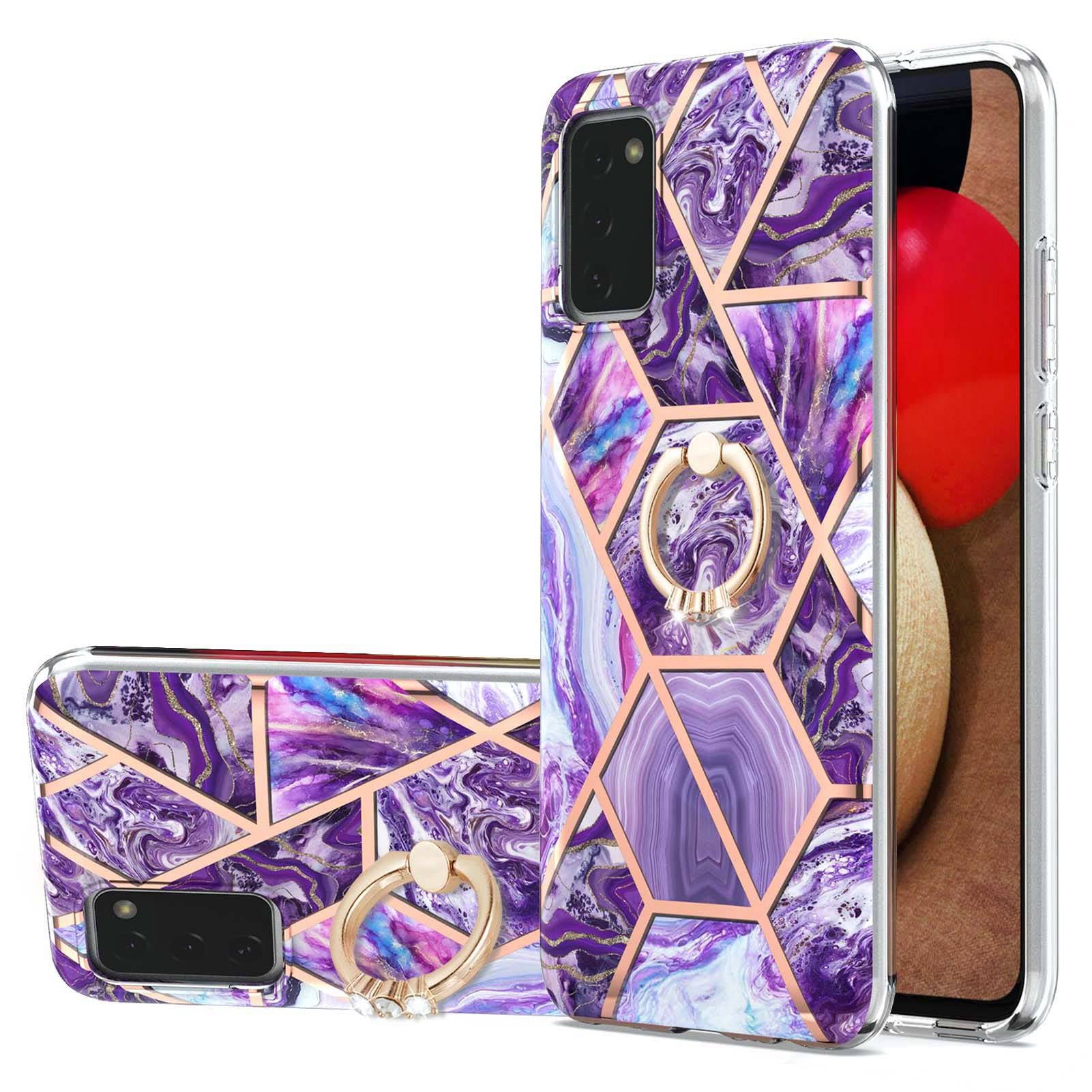 YB IMD Series-7 for Samsung Galaxy A03s (165.8 x 75.9 x 9.1mm) (US Version) Electroplating IMD Marble Pattern TPU Phone Case with Ring Kickstand