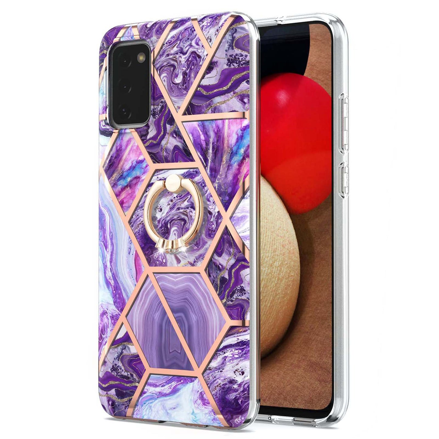 YB IMD Series-7 for Samsung Galaxy A03s (165.8 x 75.9 x 9.1mm) (US Version) Electroplating IMD Marble Pattern TPU Phone Case with Ring Kickstand