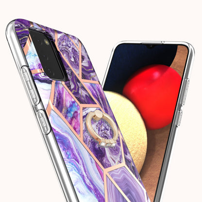 YB IMD Series-7 for Samsung Galaxy A03s (165.8 x 75.9 x 9.1mm) (US Version) Electroplating IMD Marble Pattern TPU Phone Case with Ring Kickstand