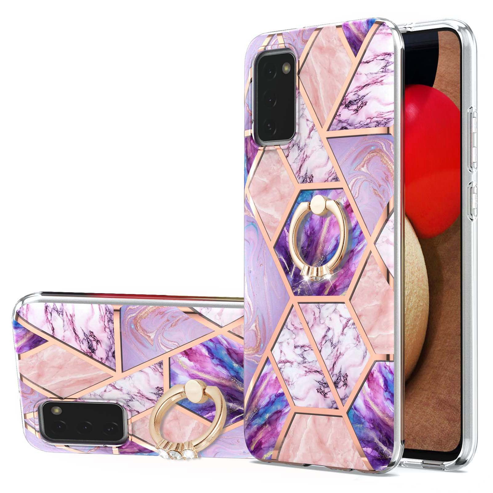 YB IMD Series-7 for Samsung Galaxy A03s (165.8 x 75.9 x 9.1mm) (US Version) Electroplating IMD Marble Pattern TPU Phone Case with Ring Kickstand