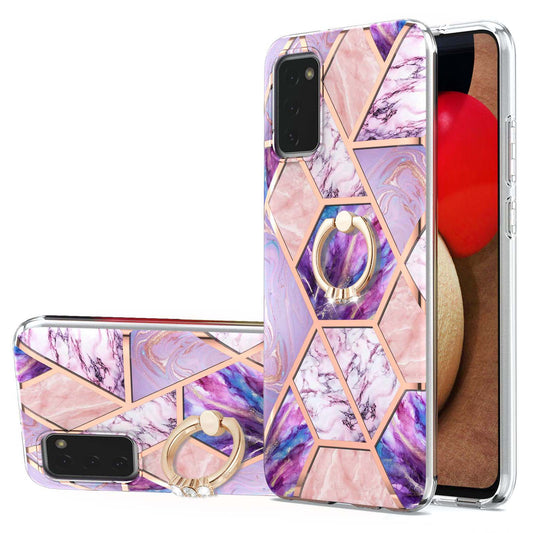 YB IMD Series-7 for Samsung Galaxy A03s (165.8 x 75.9 x 9.1mm) (US Version) Electroplating IMD Marble Pattern TPU Phone Case with Ring Kickstand