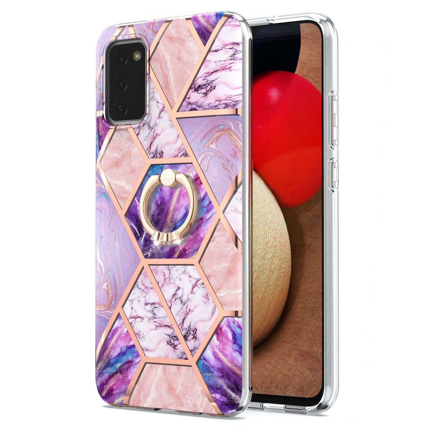 YB IMD Series-7 for Samsung Galaxy A03s (165.8 x 75.9 x 9.1mm) (US Version) Electroplating IMD Marble Pattern TPU Phone Case with Ring Kickstand