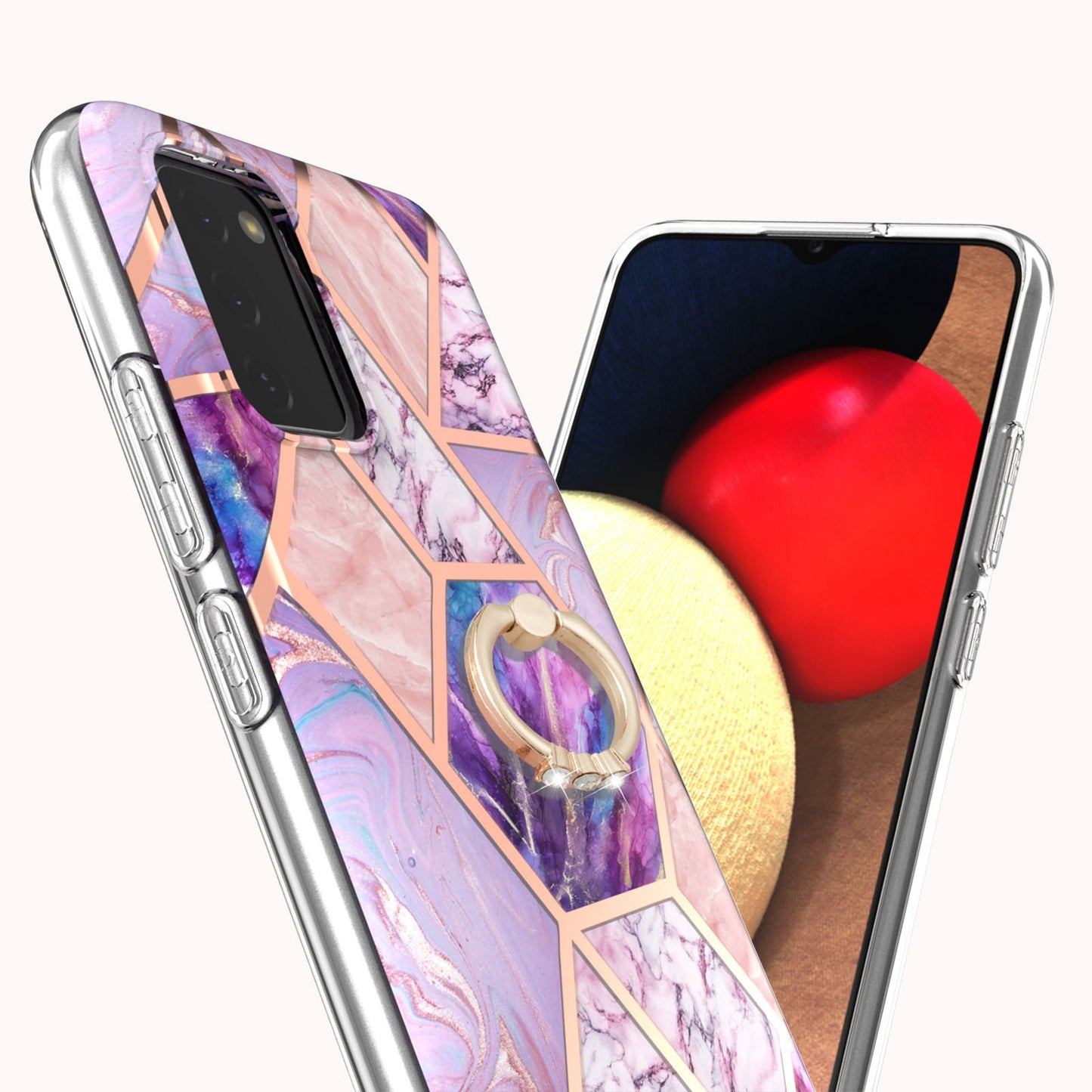 YB IMD Series-7 for Samsung Galaxy A03s (165.8 x 75.9 x 9.1mm) (US Version) Electroplating IMD Marble Pattern TPU Phone Case with Ring Kickstand