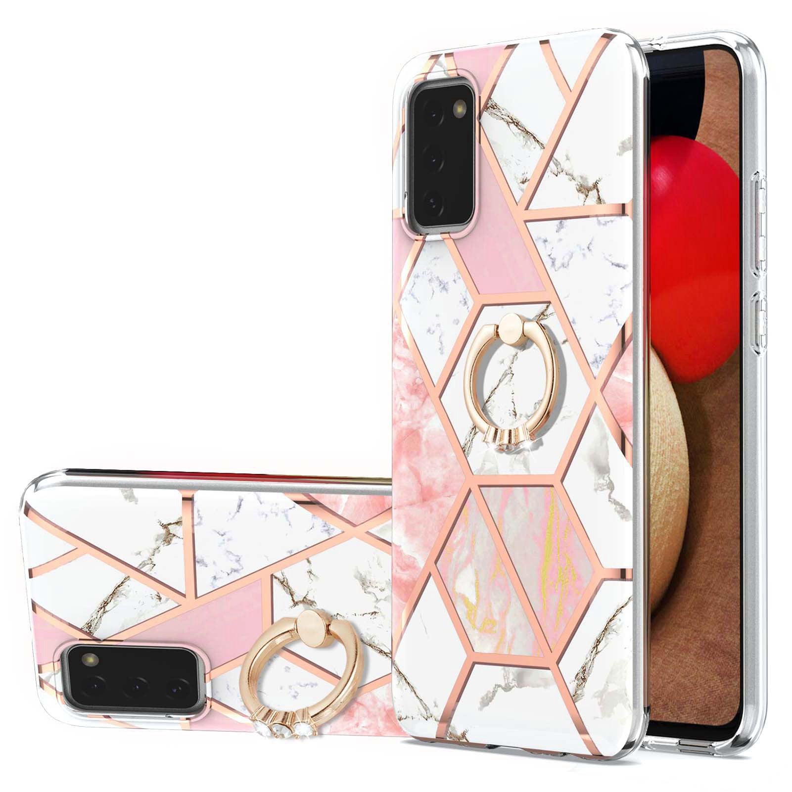 YB IMD Series-7 for Samsung Galaxy A03s (165.8 x 75.9 x 9.1mm) (US Version) Electroplating IMD Marble Pattern TPU Phone Case with Ring Kickstand