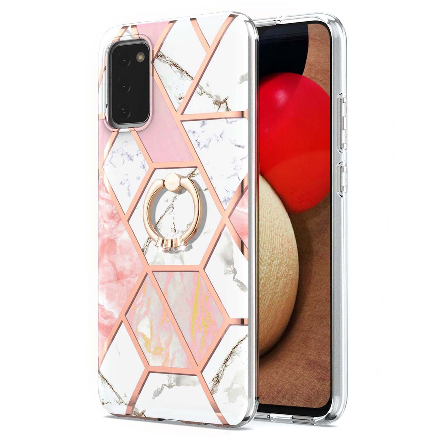 YB IMD Series-7 for Samsung Galaxy A03s (165.8 x 75.9 x 9.1mm) (US Version) Electroplating IMD Marble Pattern TPU Phone Case with Ring Kickstand
