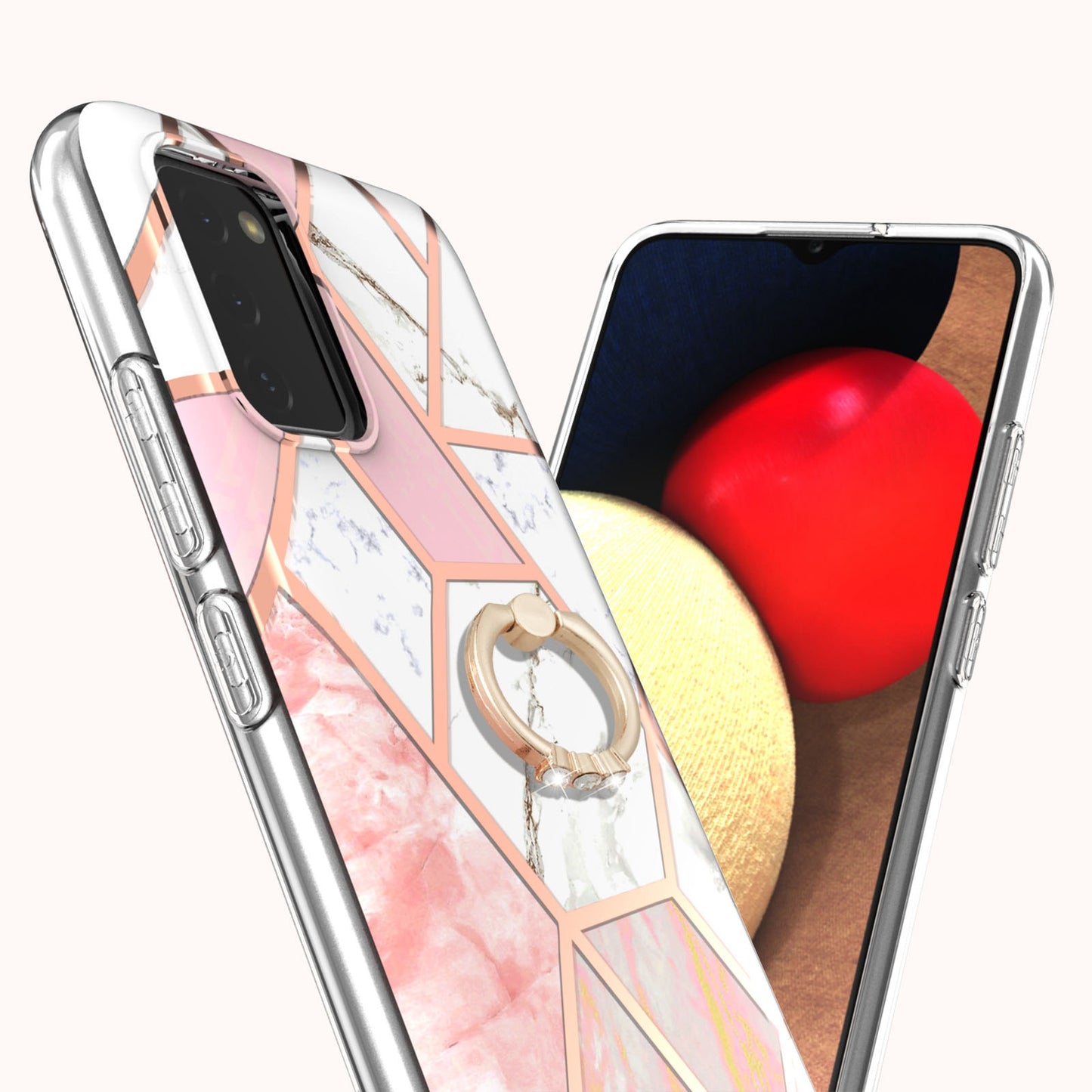 YB IMD Series-7 for Samsung Galaxy A03s (165.8 x 75.9 x 9.1mm) (US Version) Electroplating IMD Marble Pattern TPU Phone Case with Ring Kickstand