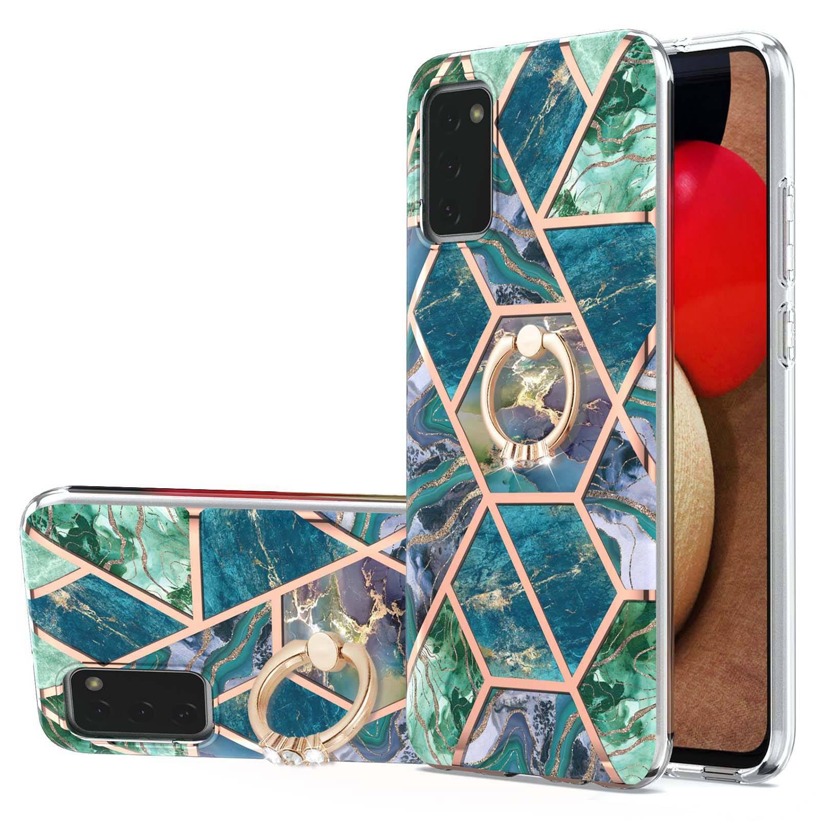 YB IMD Series-7 for Samsung Galaxy A03s (165.8 x 75.9 x 9.1mm) (US Version) Electroplating IMD Marble Pattern TPU Phone Case with Ring Kickstand