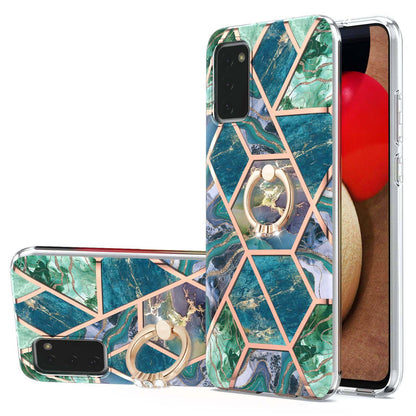YB IMD Series-7 for Samsung Galaxy A03s (165.8 x 75.9 x 9.1mm) (US Version) Electroplating IMD Marble Pattern TPU Phone Case with Ring Kickstand