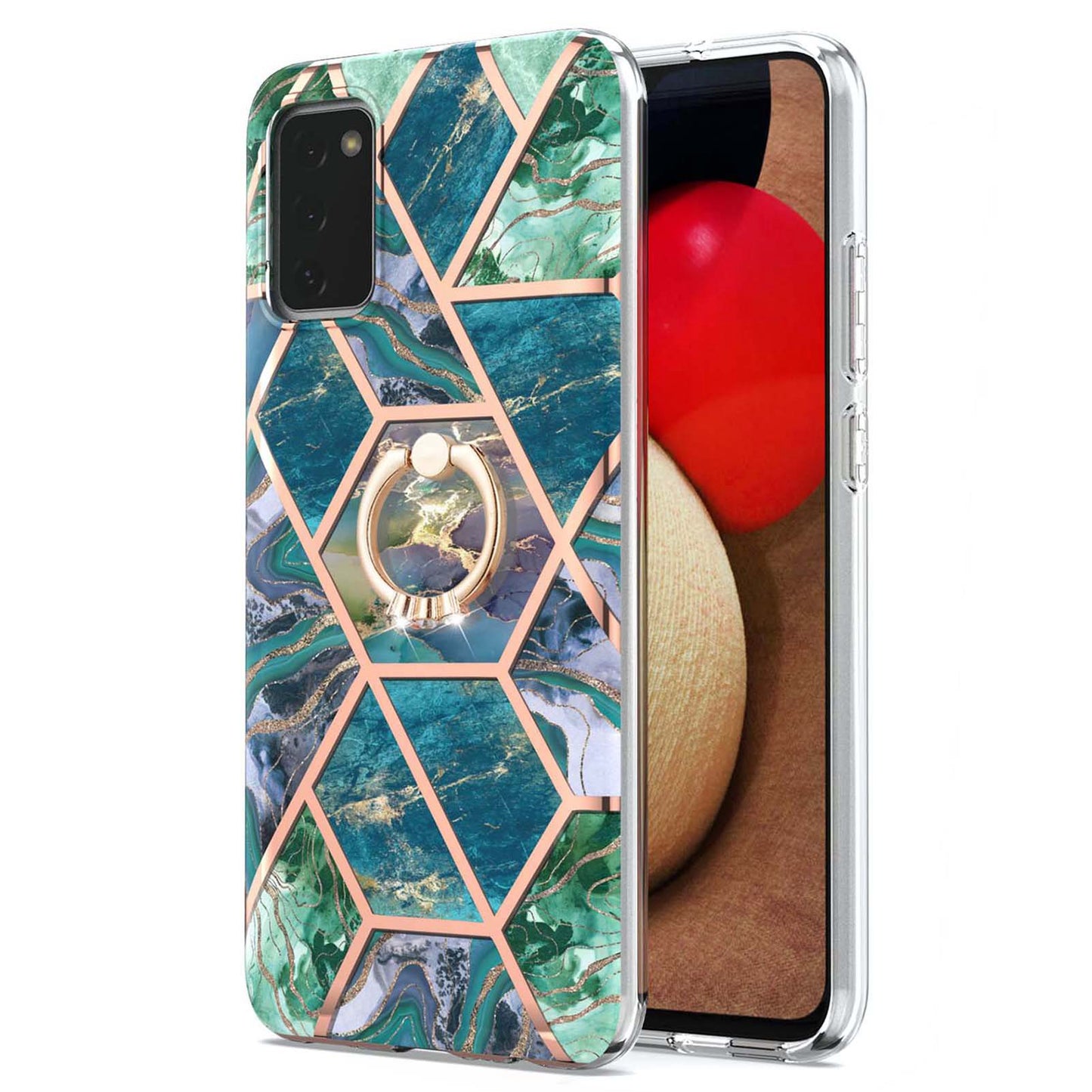 YB IMD Series-7 for Samsung Galaxy A03s (165.8 x 75.9 x 9.1mm) (US Version) Electroplating IMD Marble Pattern TPU Phone Case with Ring Kickstand
