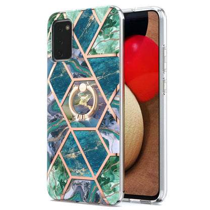 YB IMD Series-7 for Samsung Galaxy A03s (165.8 x 75.9 x 9.1mm) (US Version) Electroplating IMD Marble Pattern TPU Phone Case with Ring Kickstand