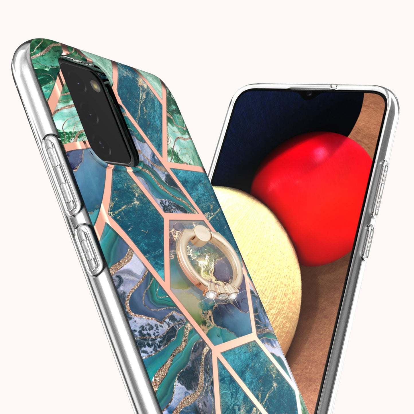 YB IMD Series-7 for Samsung Galaxy A03s (165.8 x 75.9 x 9.1mm) (US Version) Electroplating IMD Marble Pattern TPU Phone Case with Ring Kickstand