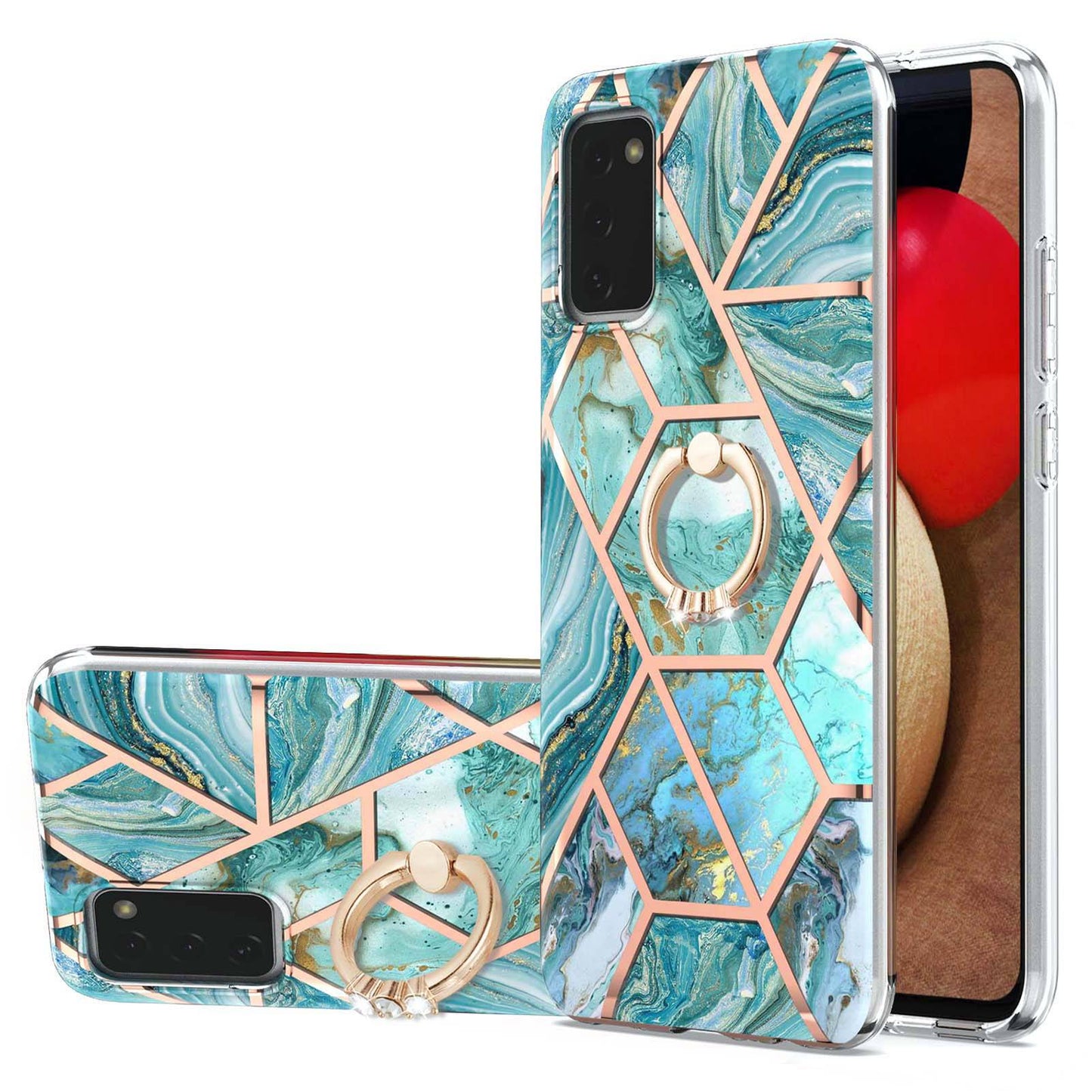 YB IMD Series-7 for Samsung Galaxy A03s (165.8 x 75.9 x 9.1mm) (US Version) Electroplating IMD Marble Pattern TPU Phone Case with Ring Kickstand