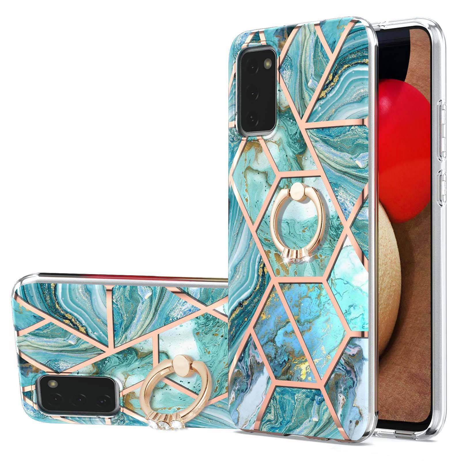 YB IMD Series-7 for Samsung Galaxy A03s (165.8 x 75.9 x 9.1mm) (US Version) Electroplating IMD Marble Pattern TPU Phone Case with Ring Kickstand