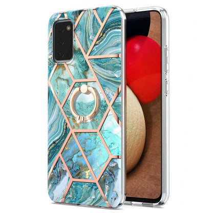 YB IMD Series-7 for Samsung Galaxy A03s (165.8 x 75.9 x 9.1mm) (US Version) Electroplating IMD Marble Pattern TPU Phone Case with Ring Kickstand