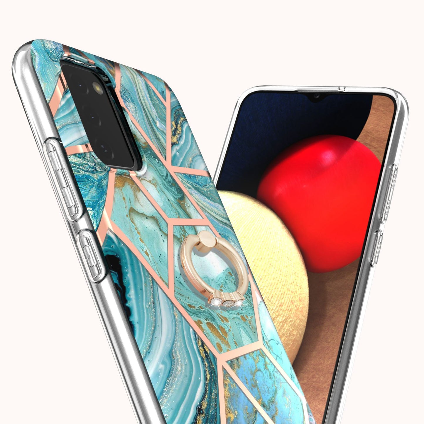 YB IMD Series-7 for Samsung Galaxy A03s (165.8 x 75.9 x 9.1mm) (US Version) Electroplating IMD Marble Pattern TPU Phone Case with Ring Kickstand