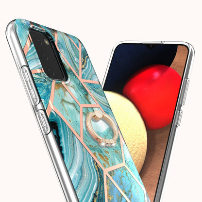 YB IMD Series-7 for Samsung Galaxy A03s (165.8 x 75.9 x 9.1mm) (US Version) Electroplating IMD Marble Pattern TPU Phone Case with Ring Kickstand