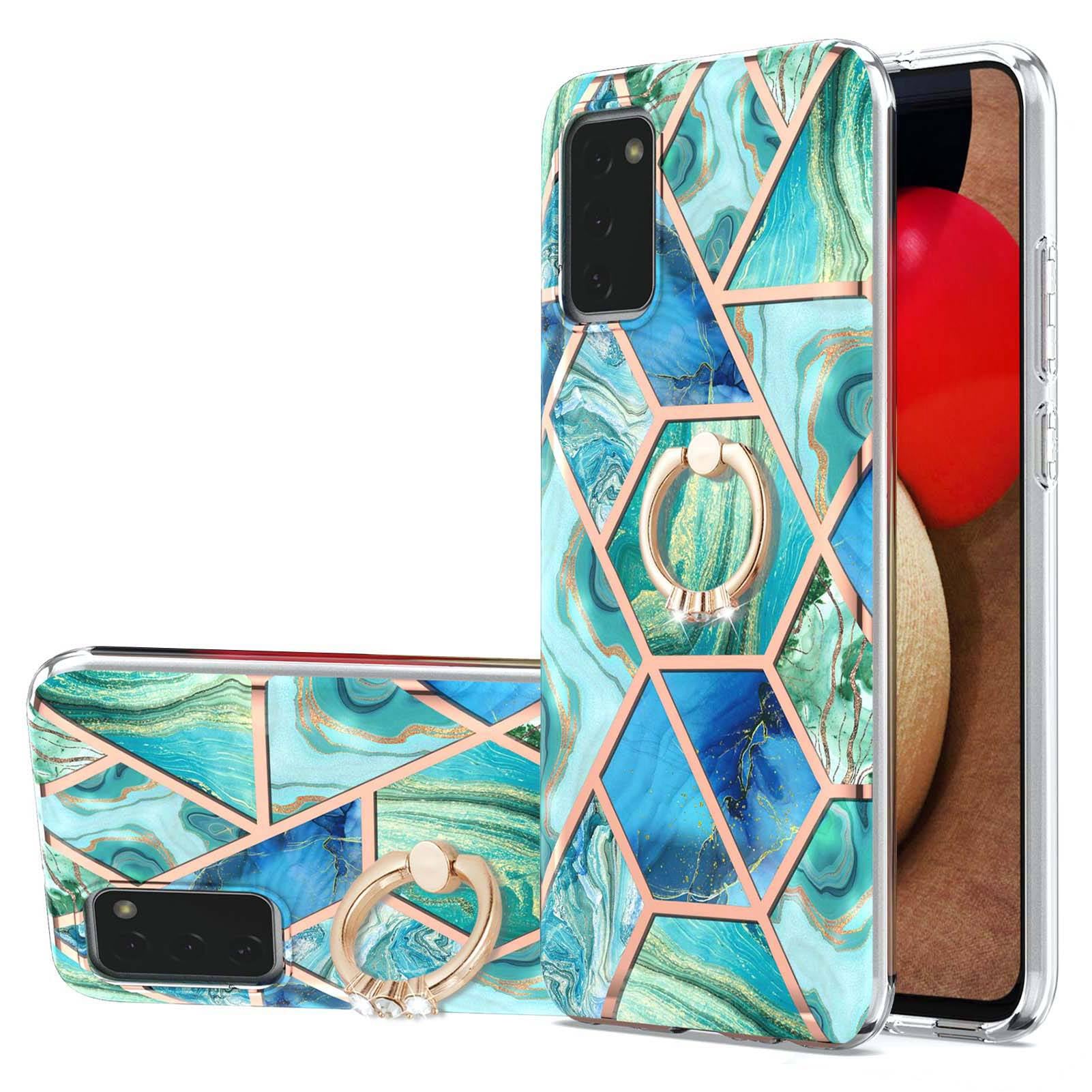 YB IMD Series-7 for Samsung Galaxy A03s (165.8 x 75.9 x 9.1mm) (US Version) Electroplating IMD Marble Pattern TPU Phone Case with Ring Kickstand