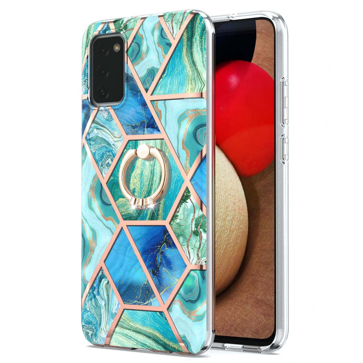 YB IMD Series-7 for Samsung Galaxy A03s (165.8 x 75.9 x 9.1mm) (US Version) Electroplating IMD Marble Pattern TPU Phone Case with Ring Kickstand