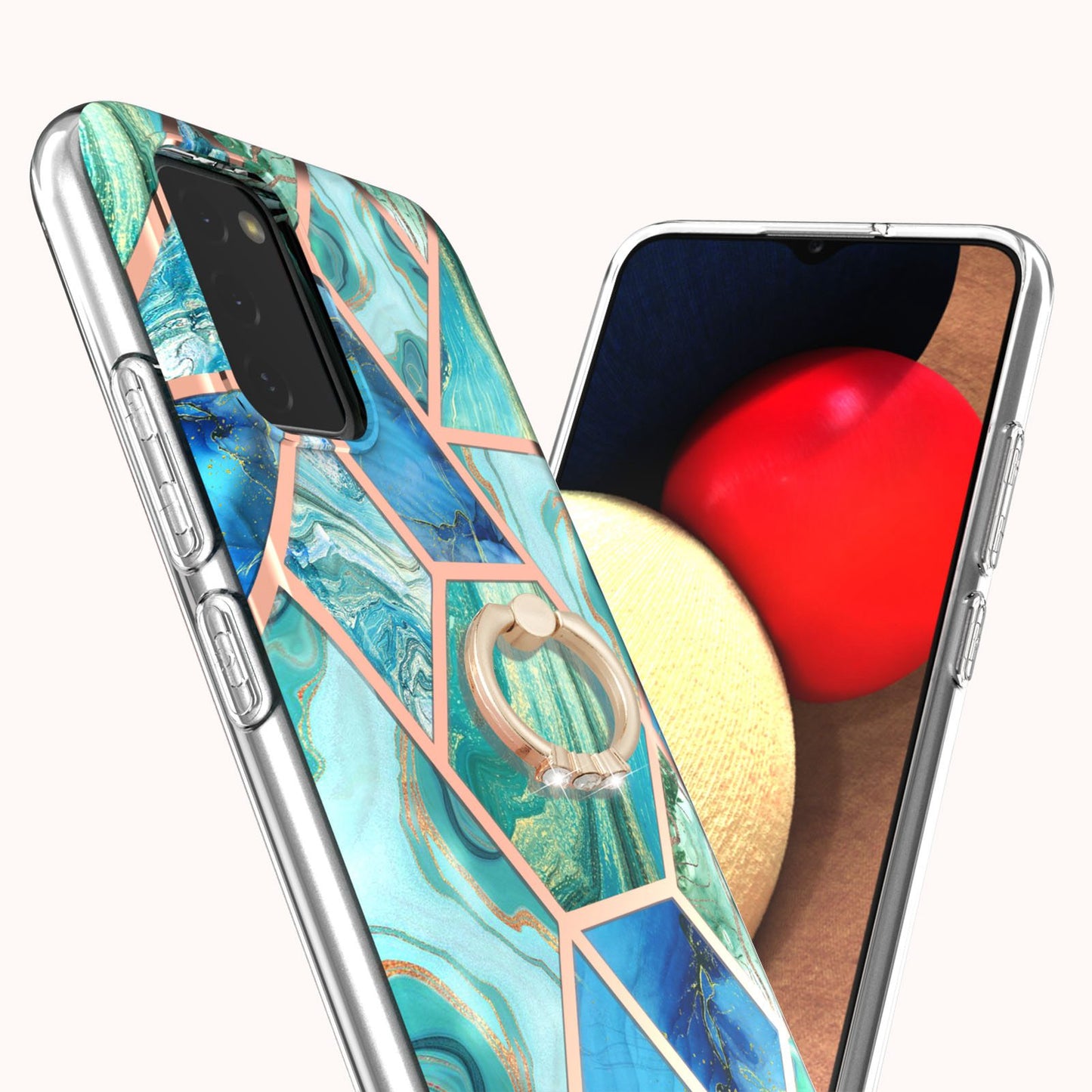 YB IMD Series-7 for Samsung Galaxy A03s (165.8 x 75.9 x 9.1mm) (US Version) Electroplating IMD Marble Pattern TPU Phone Case with Ring Kickstand