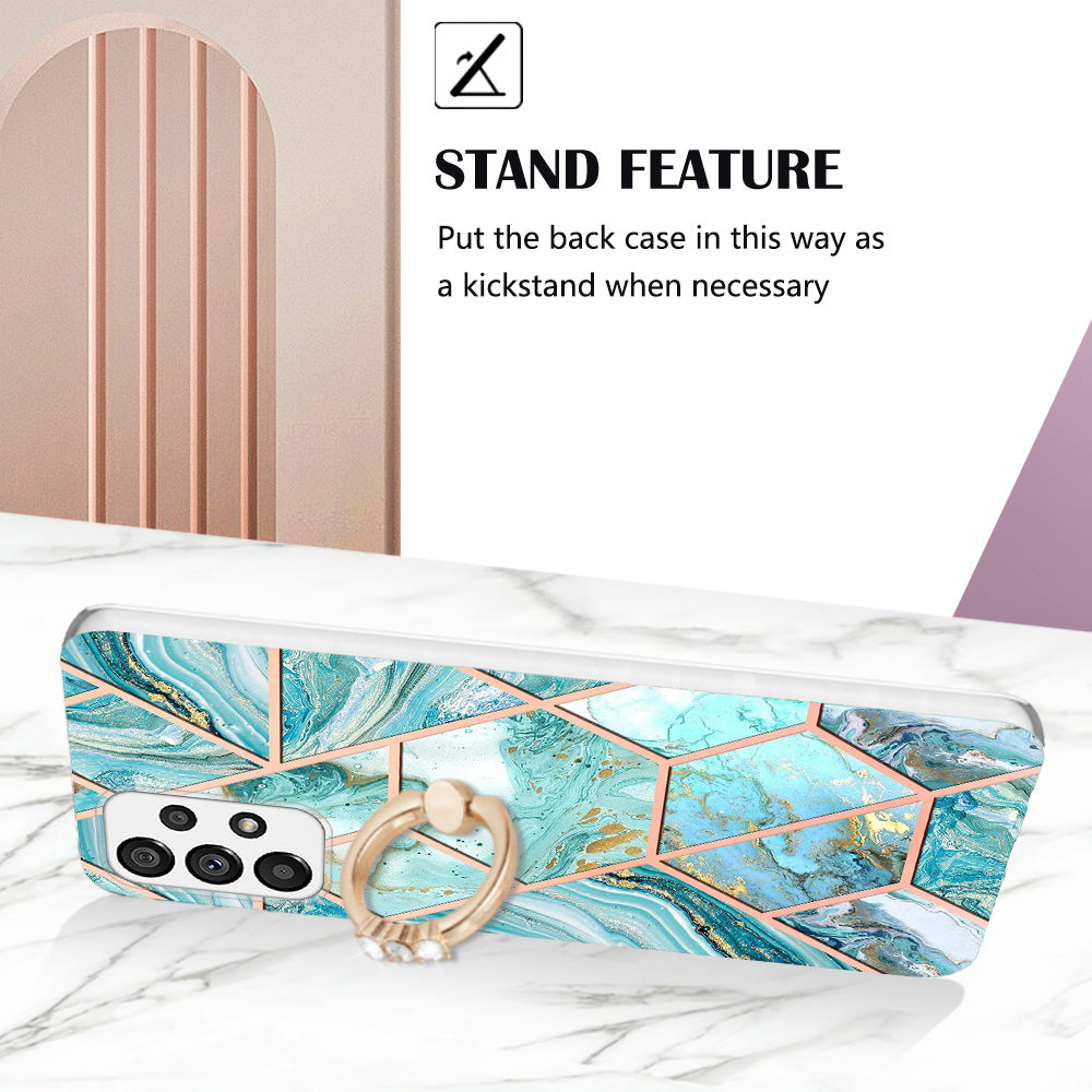 YB IMD Series-7 for Samsung Galaxy A23 4G (165.4 x 76.9 x 8.4mm) Ring Kickstand TPU Cover Electroplating Marble Pattern IMD Phone Case Protector