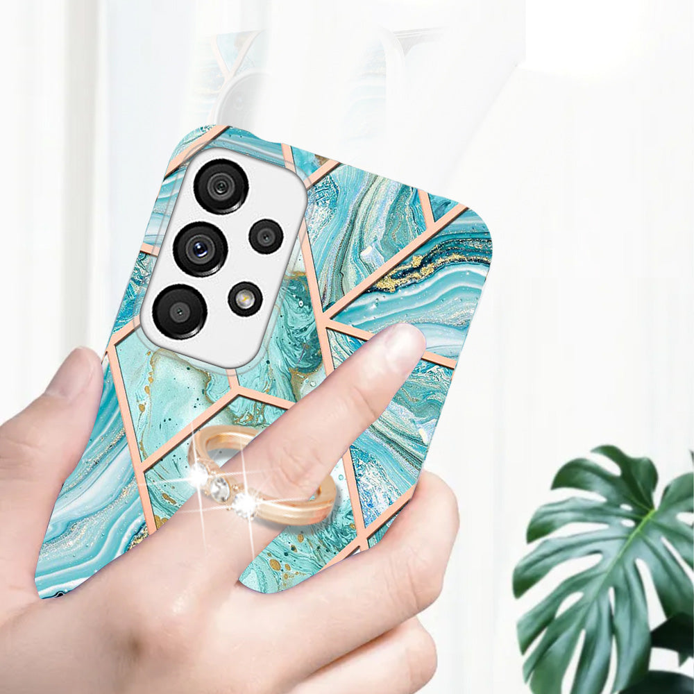 YB IMD Series-7 for Samsung Galaxy A23 4G (165.4 x 76.9 x 8.4mm) Ring Kickstand TPU Cover Electroplating Marble Pattern IMD Phone Case Protector